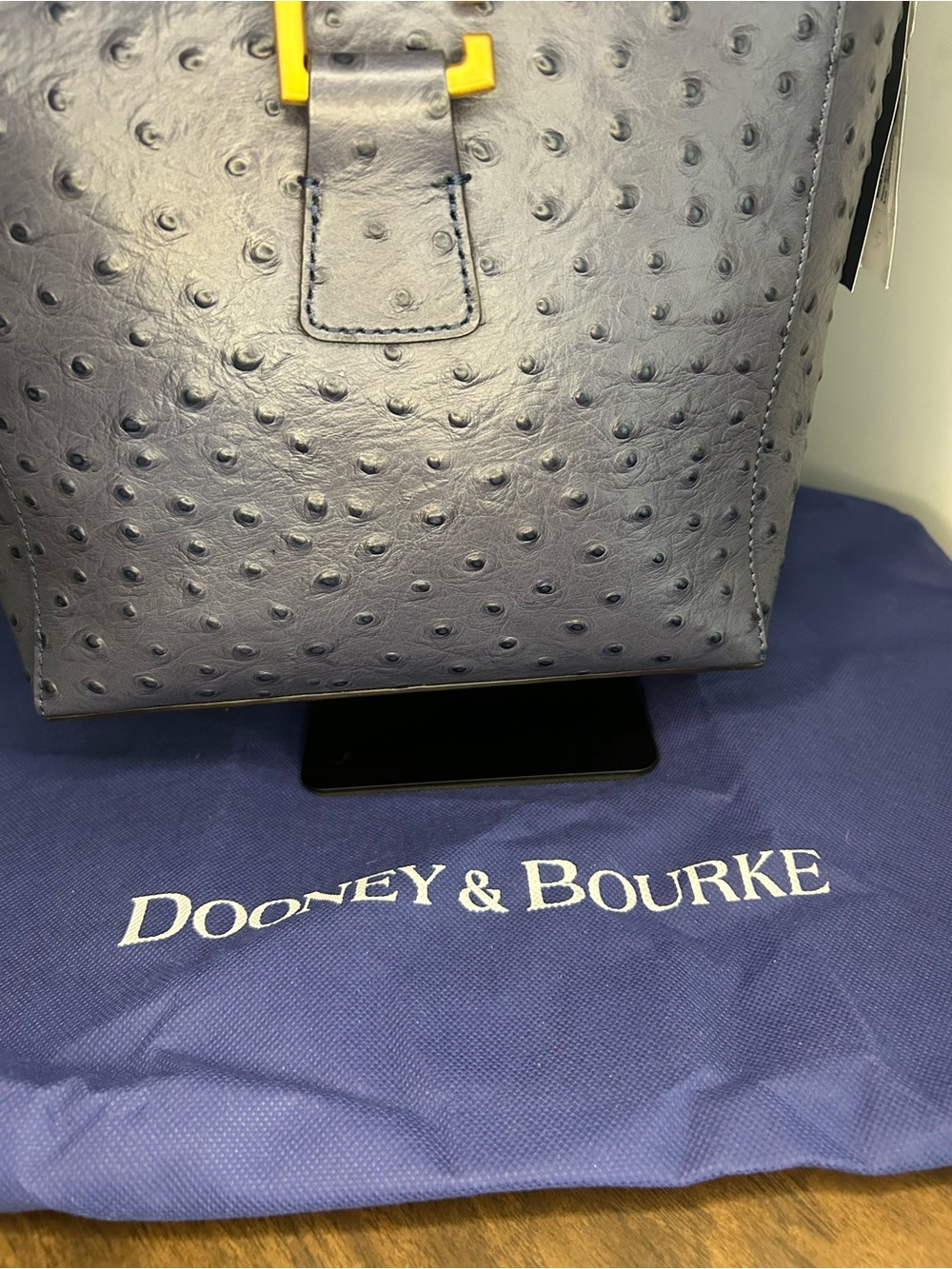 Dooney & Bourke NWT Blue Ostrich-Embossed Leather Brynn Bag Buckle Accent - Picture 5 of 14